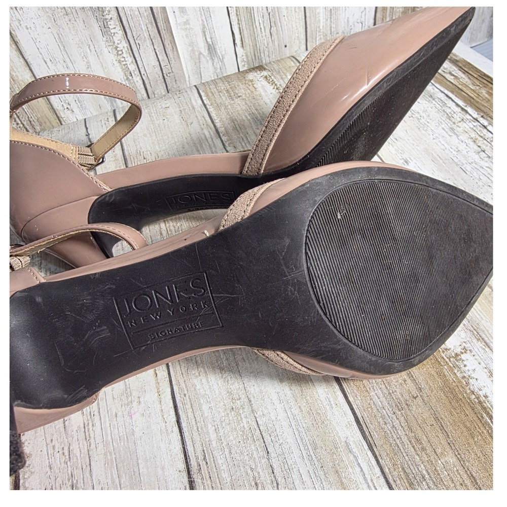 Jones New York Signature Womens Nude Patent Pointed Toe Ankle Strap Pumps Heels - Picture 8 of 11